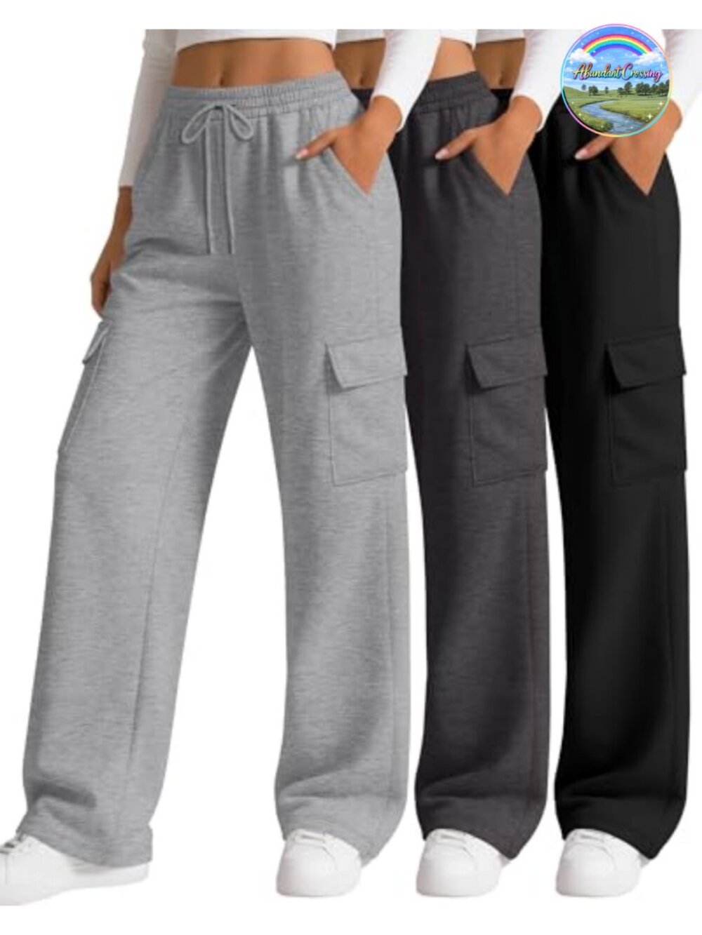 3 Pack Women's Cargo Sweatpants Baggy Wide Leg Joggers